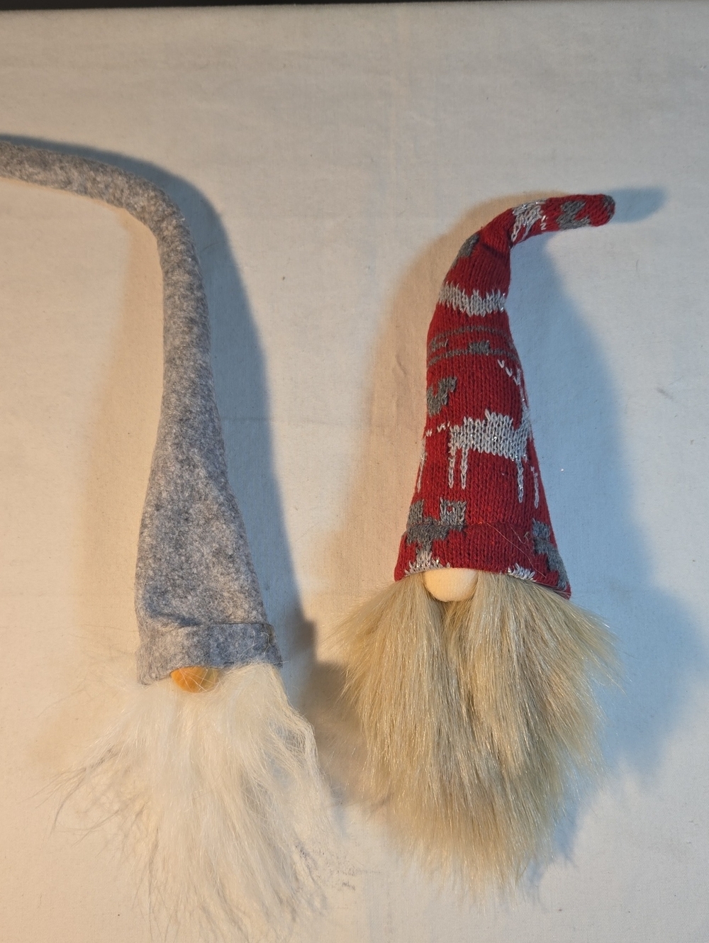 Handmade Gnome Plush Duo - Red Reindeer & Gray Knit Hats